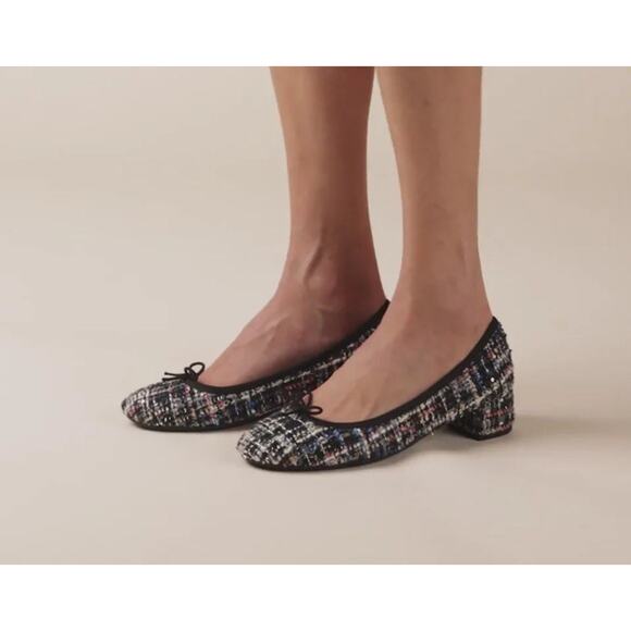 Steve Madden Cherish block-heel ballet flat black multi tweed old money preppy 5 - Picture 1 of 8